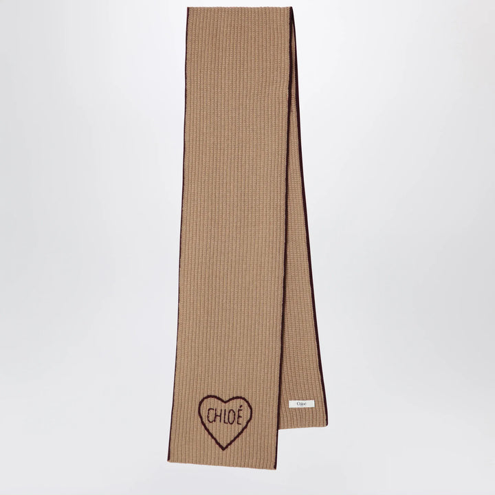 Chloé - Encoeur wool and cashmere scarf in bleached brown Brand U