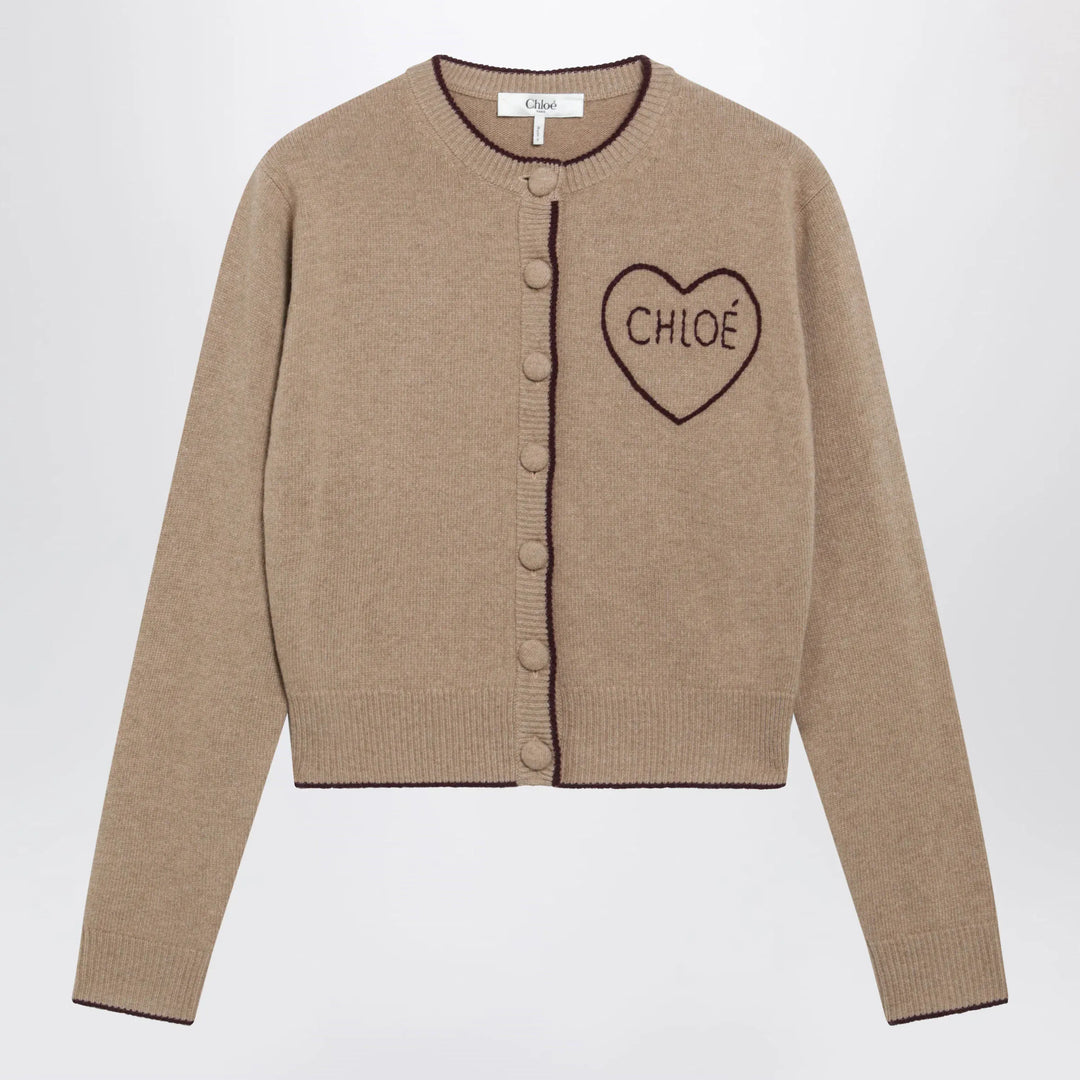 Chloé - Light Brown Wool and Cashmere Logo Cardigan Brand S