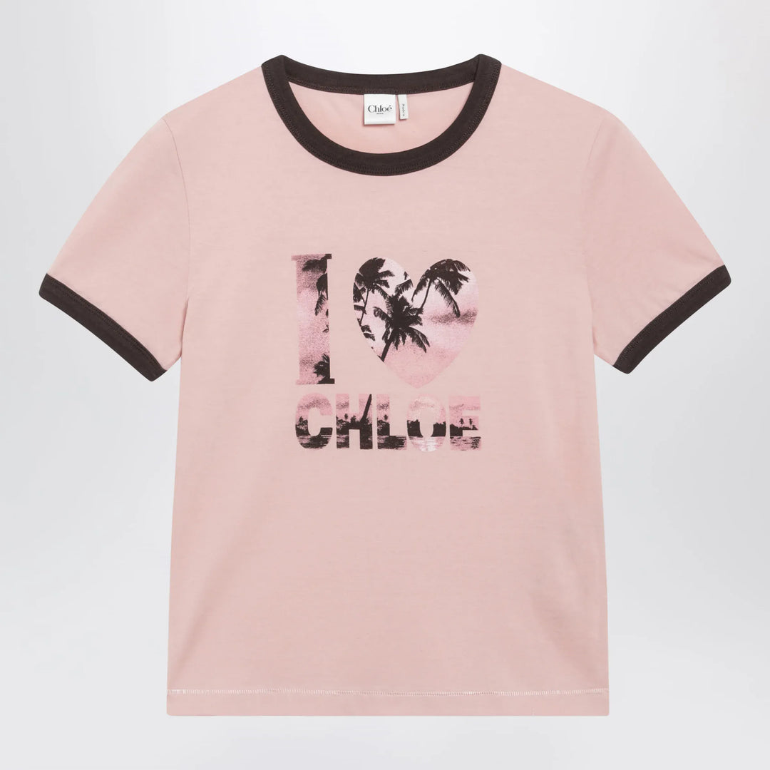 Chloé - Pink Cotton T-Shirt with Logo Print Brand S