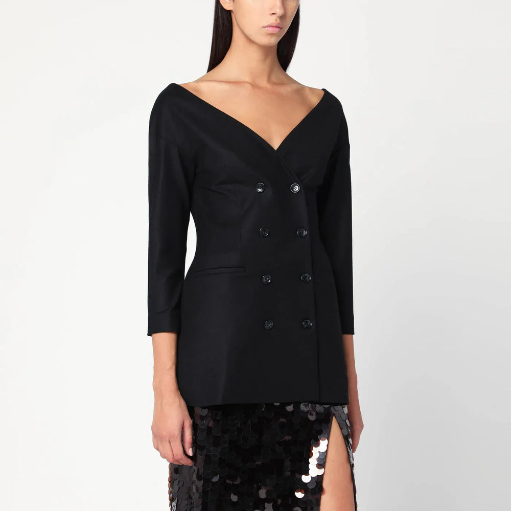 Alberta Ferretti - Black wool V-neck jacket Brand Coats & Jackets 40  IT
