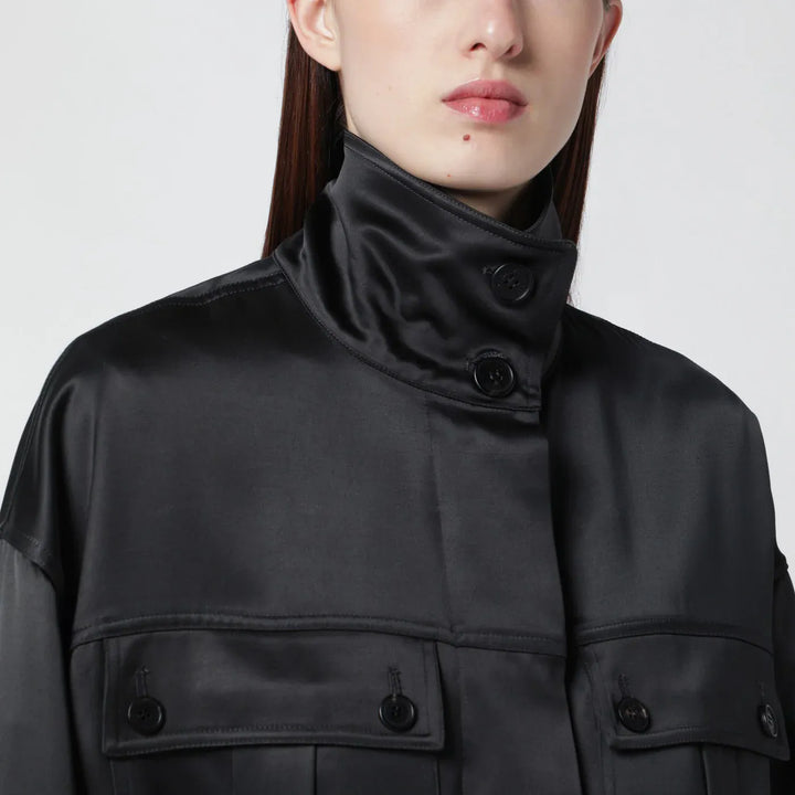Durazzi Milano - Dark grey glossy viscose shirt jacket Brand Coats &amp; Jackets