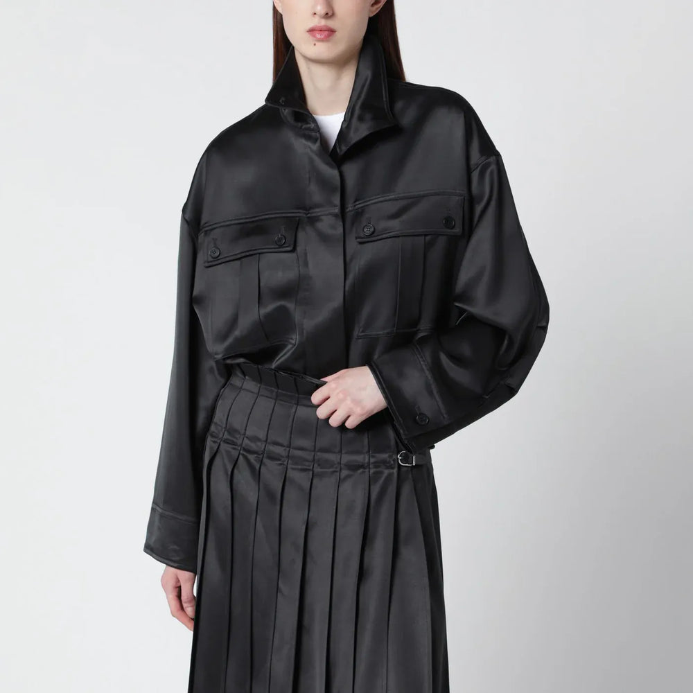 Durazzi Milano - Dark grey glossy viscose shirt jacket Brand Coats & Jackets 40  IT