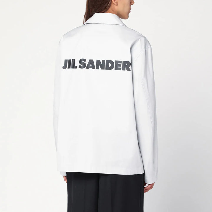 Jil Sander - Light grey cotton taffeta jacket with logo Brand Coats &amp; Jackets