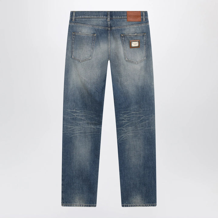 Dolce&amp;Gabbana - Blue Washed-Effect Jeans with Logo Plaque Brand