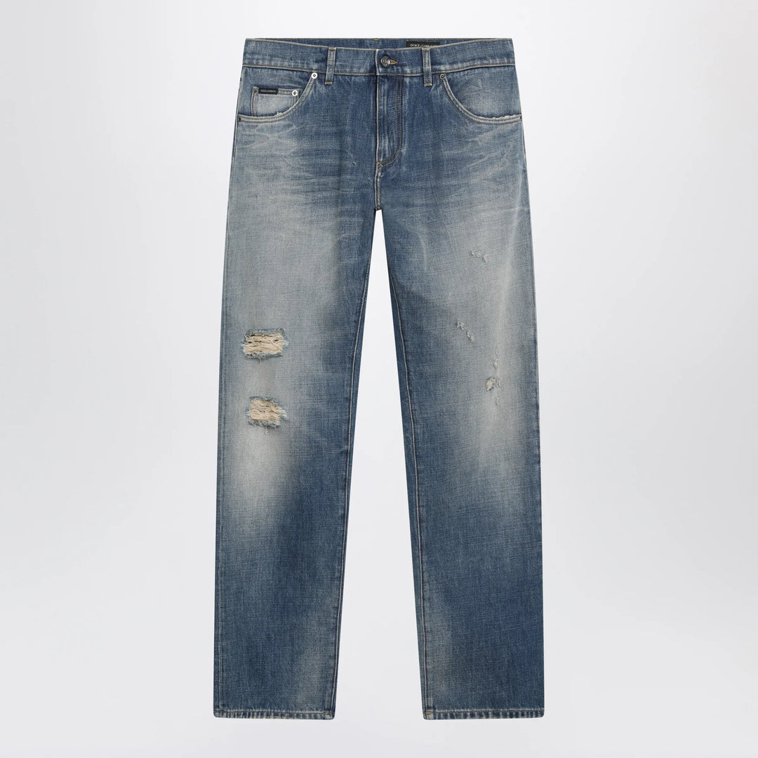 Dolce&Gabbana - Blue Washed-Effect Jeans with Logo Plaque Brand 46 IT