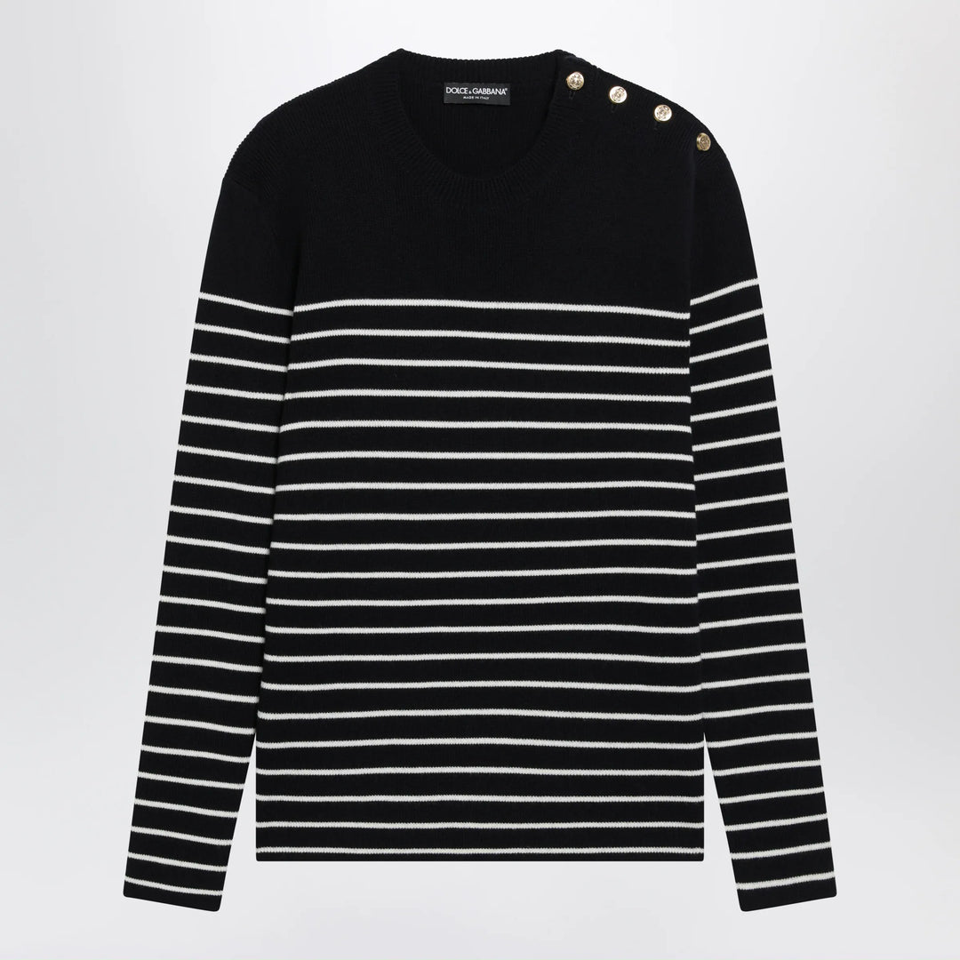 Dolce&Gabbana - Blue/White Striped Wool Sweater with Buttons Brand 48 IT