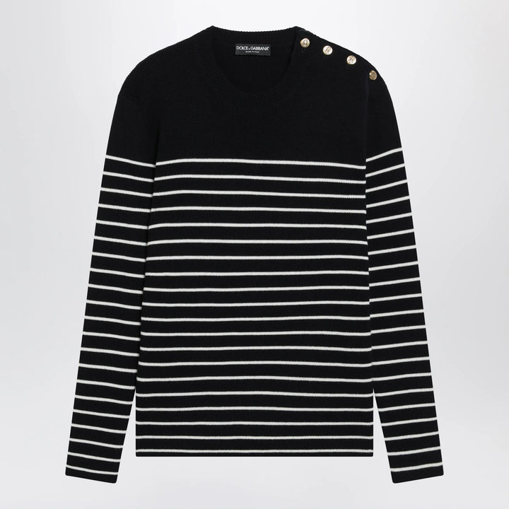 Dolce&amp;Gabbana - Blue/White Striped Wool Sweater with Buttons Brand 48 IT
