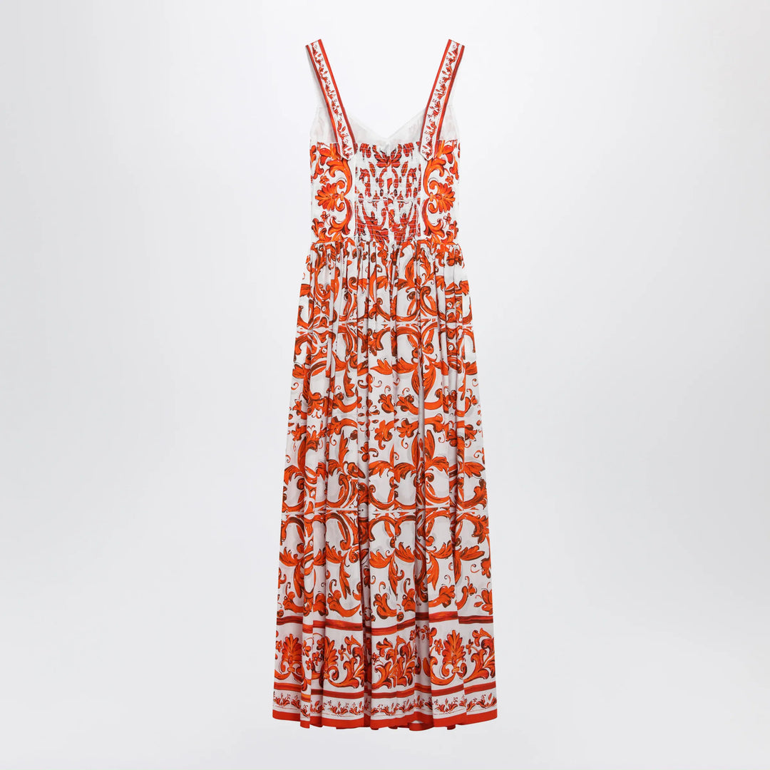 Dolce&amp;Gabbana - Maiolica-print poplin maxi dress in orange cotton Brand