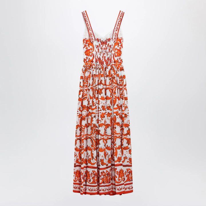 Dolce&amp;Gabbana - Maiolica-print poplin maxi dress in orange cotton Brand