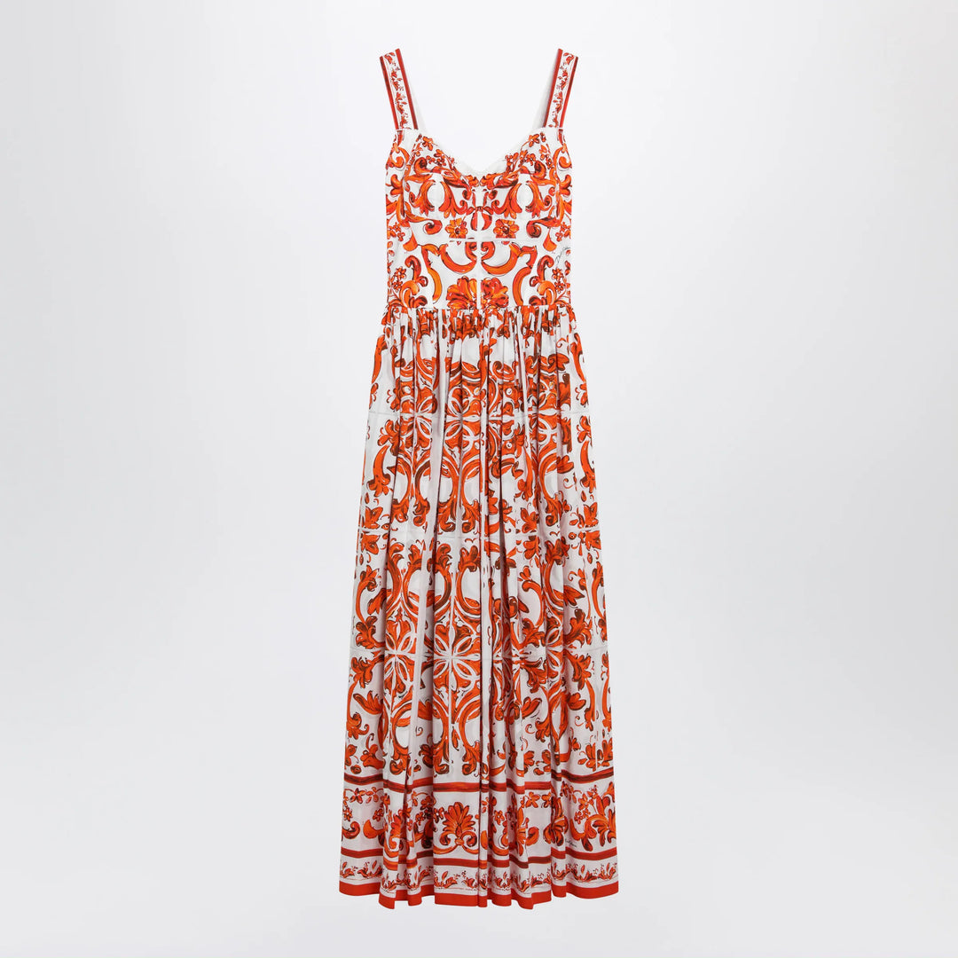 Dolce&Gabbana - Maiolica-print poplin maxi dress in orange cotton Brand 40  IT