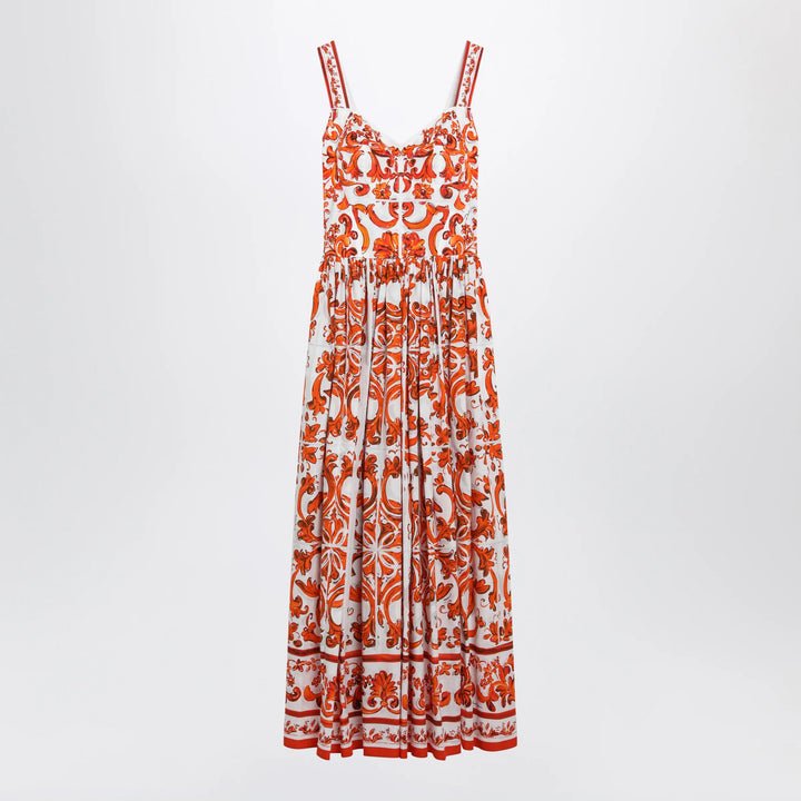 Dolce&amp;Gabbana - Maiolica-print poplin maxi dress in orange cotton Brand 40  IT