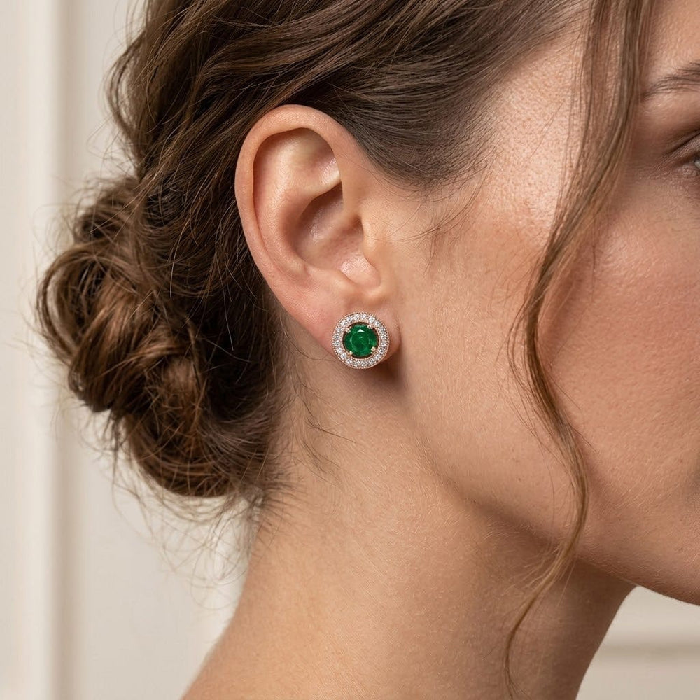 LEIBISH 0.92ct Green Emerald & Diamond Halo Earrings Brand Earrings