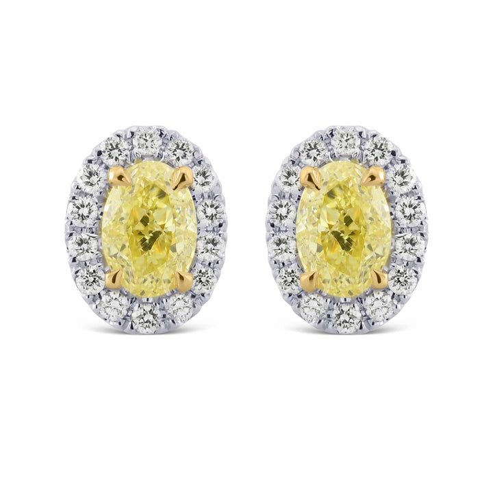 LEIBISH 1.00ct Fancy Yellow Oval Diamond Halo Earrings Brand Earrings