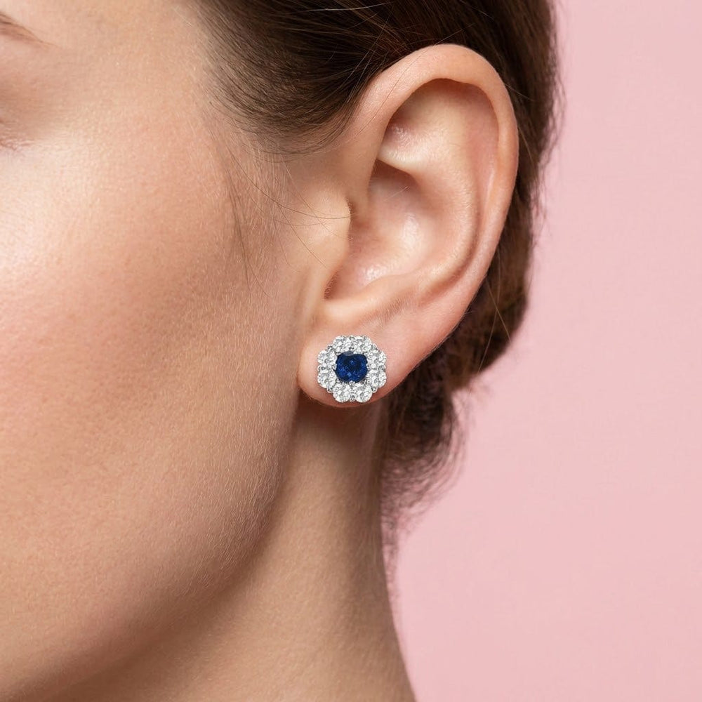 LEIBISH 1.24ct Round Blue Sapphire & Diamond Halo Earrings Brand Earrings