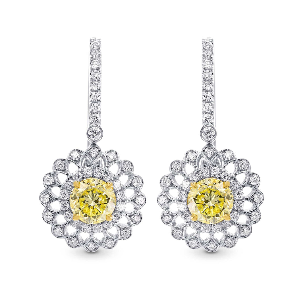 LEIBISH 1.55ct Fancy Yellow Round Brilliant Halo Drop Earrings Brand Earrings