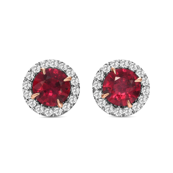 LEIBISH 1.71ct Round Red Ruby &amp; Diamond Halo Earrings Brand Earrings