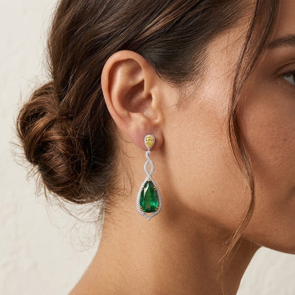 LEIBISH 15.17ct Zambian Emerald & Canary Yellow Diamond Earrings Brand Earrings
