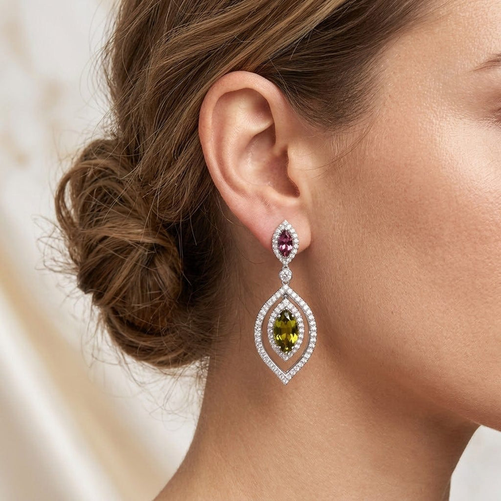 LEIBISH 2.78ct Tsavorite & 0.82ct Tourmaline Diamond Drop Earrings Brand Earrings