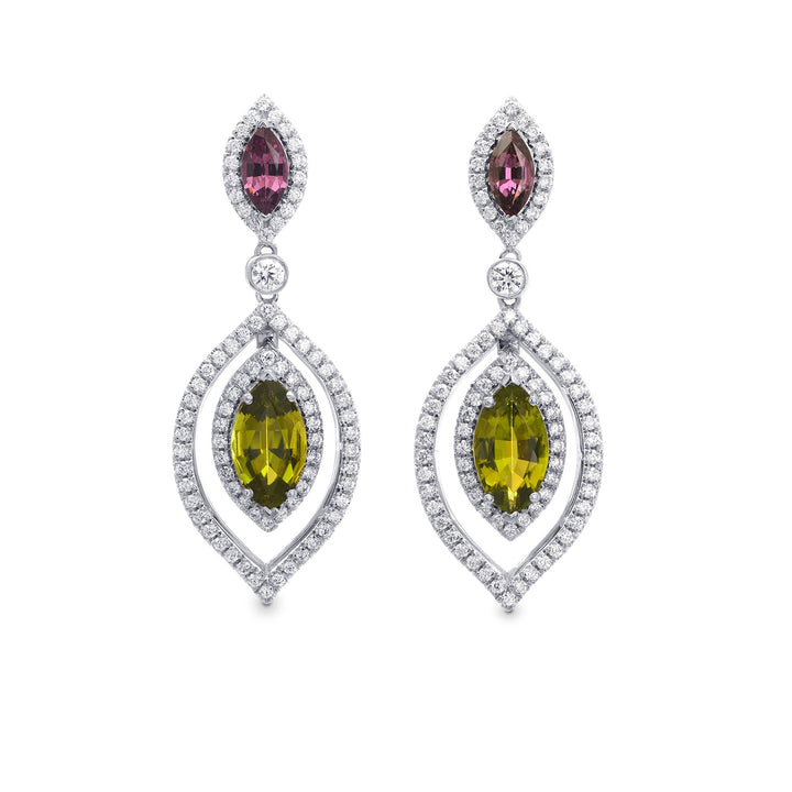 LEIBISH 2.78ct Tsavorite &amp; 0.82ct Tourmaline Diamond Drop Earrings Brand Earrings