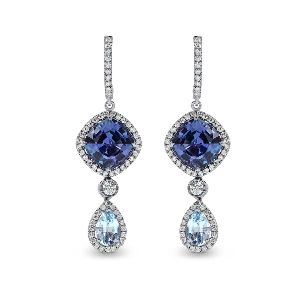 LEIBISH 5.60ct Tanzanite &amp; 0.75ct Aquamarine Diamond Drop Earrings Brand Earrings