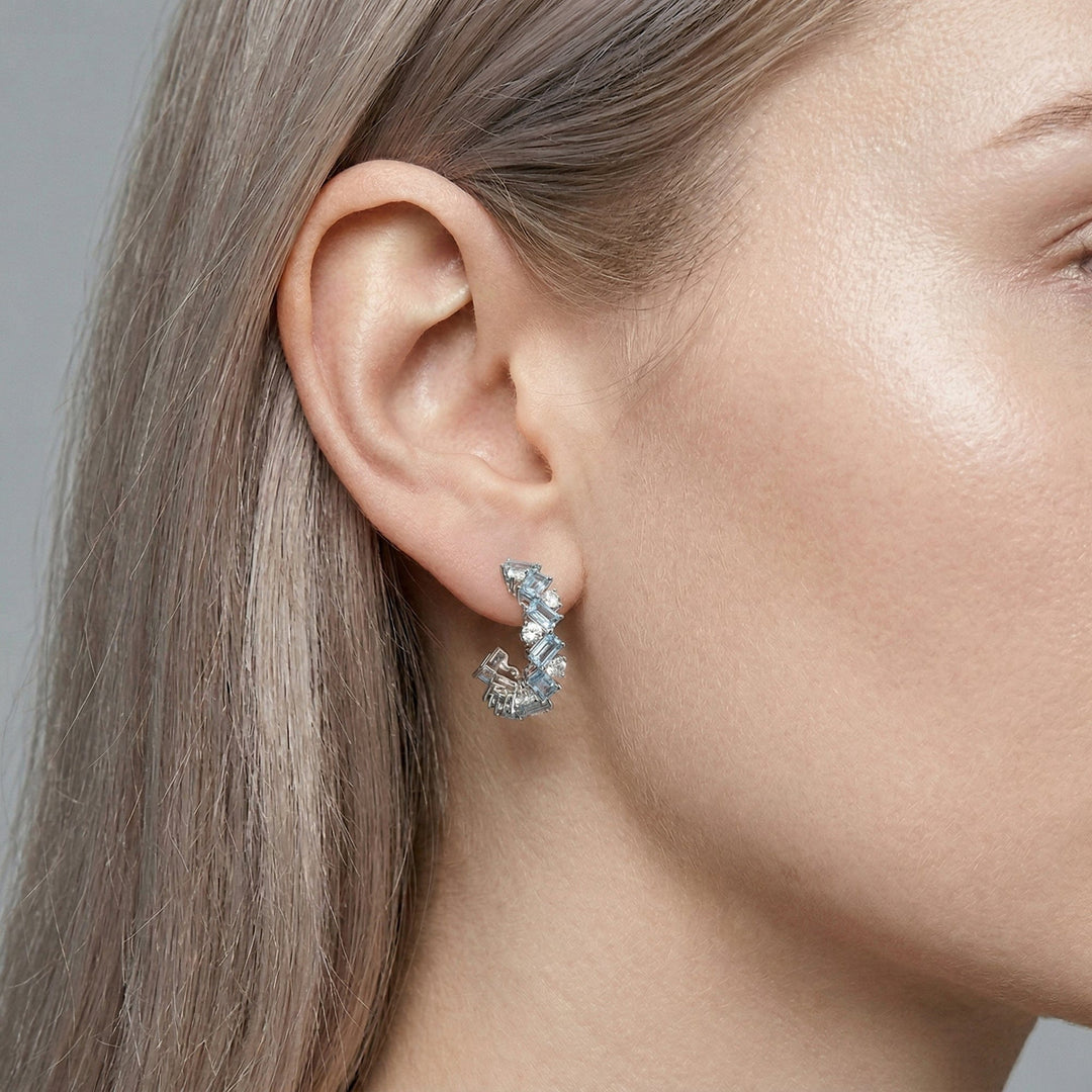 LEIBISH Aquamarine &amp; Diamond Hoop Earrings Brand Earrings