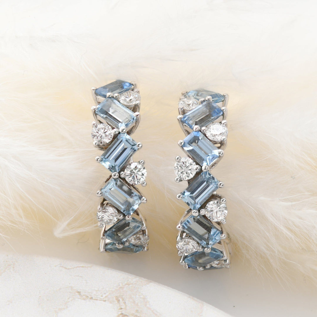 LEIBISH Aquamarine &amp; Diamond Hoop Earrings Brand Earrings