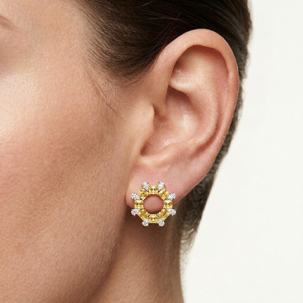 LEIBISH Fancy Intense Yellow Asscher &amp; Pear Diamond Earrings Brand Earrings