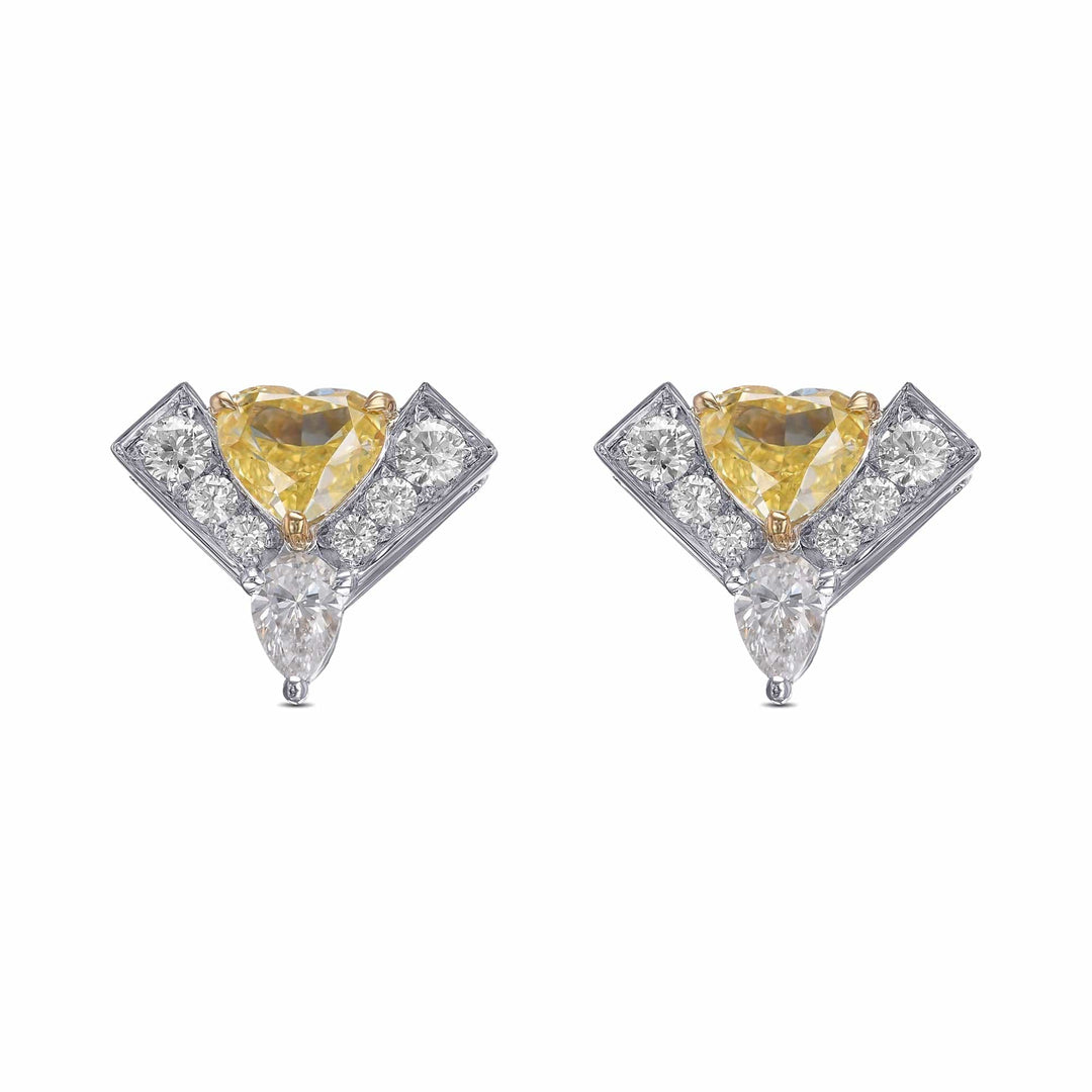LEIBISH Fancy Intense Yellow Heart Diamond Logo Pavé Earrings Brand Earrings