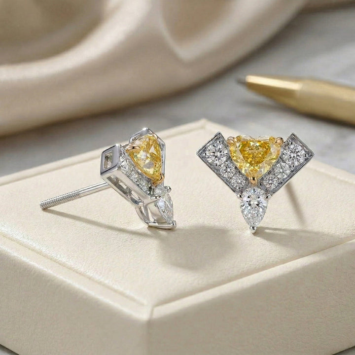 LEIBISH Fancy Intense Yellow Heart Diamond Logo Pavé Earrings Brand Earrings