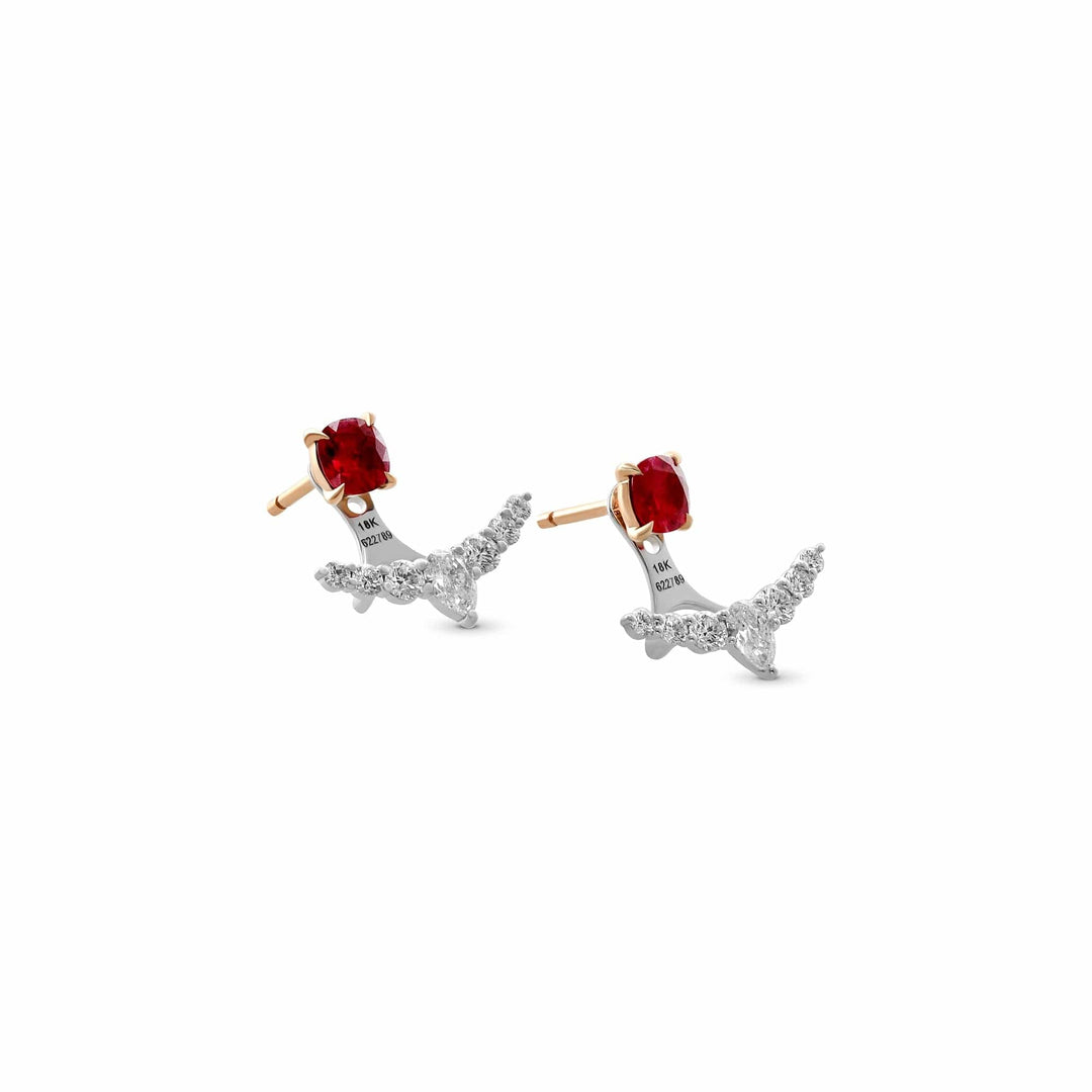 LEIBISH Red Ruby Studs &amp; Diamond Ear Climbers Brand Earrings