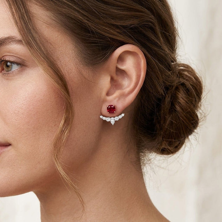 LEIBISH Red Ruby Studs &amp; Diamond Ear Climbers Brand Earrings