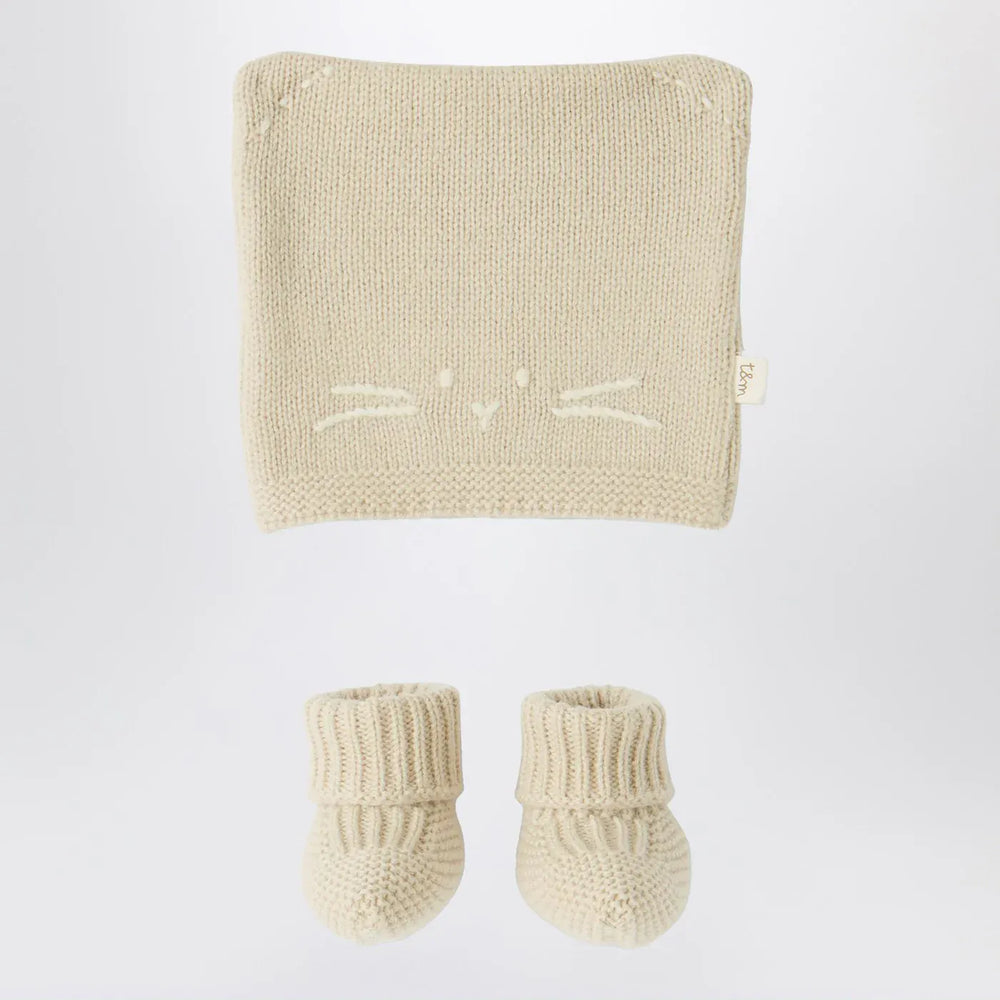 Teddy & Minou - Beige knit set with hat and shoes Brand Hats 0/1M