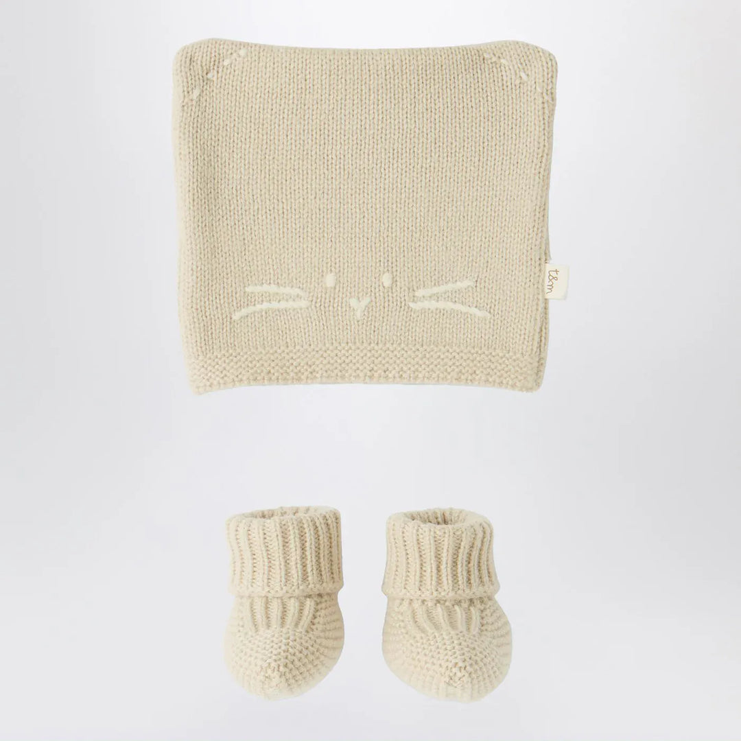 Teddy &amp; Minou - Beige knit set with hat and shoes Brand Hats 0/1M