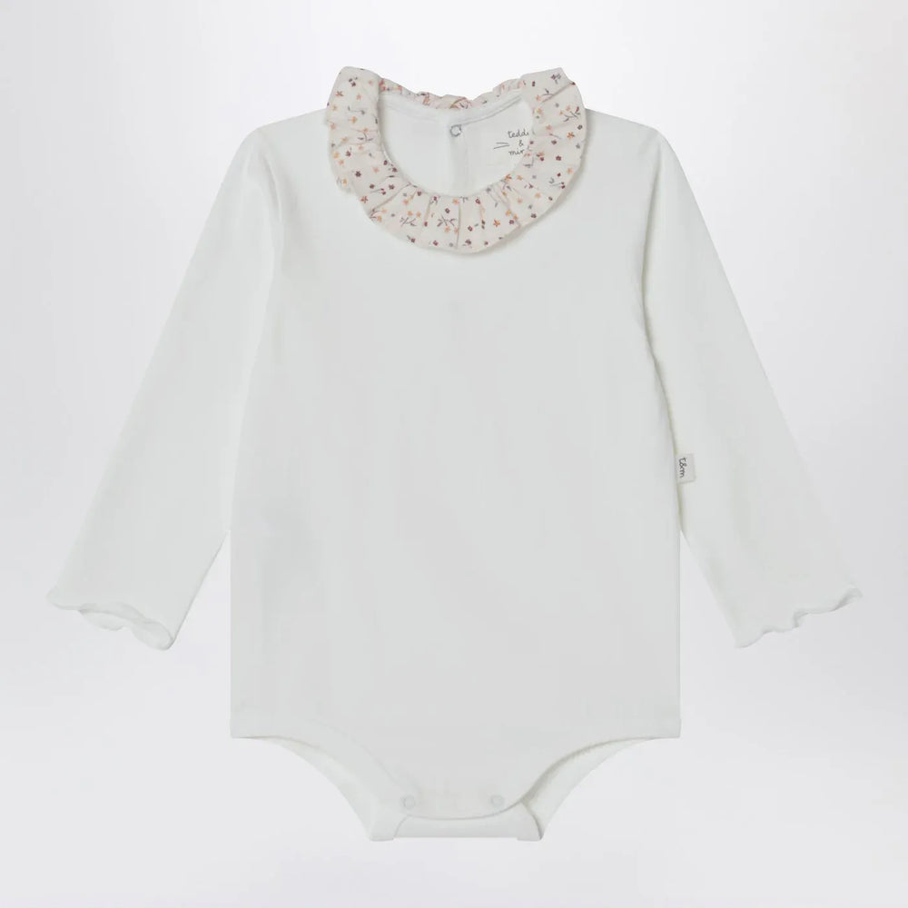 Teddy & Minou - White bodysuit with neckline and floral print Brand Leotards & Unitards 12/18M