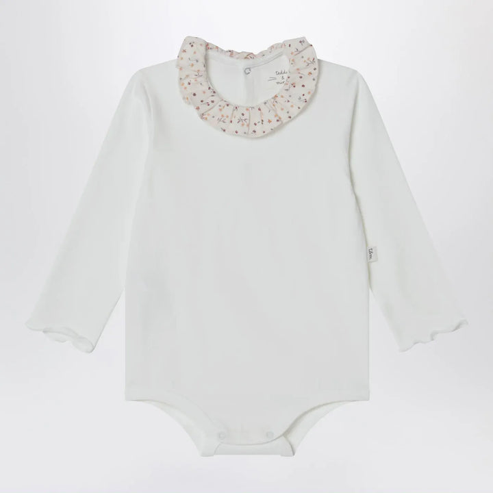Teddy &amp; Minou - White bodysuit with neckline and floral print Brand Leotards &amp; Unitards 12/18M