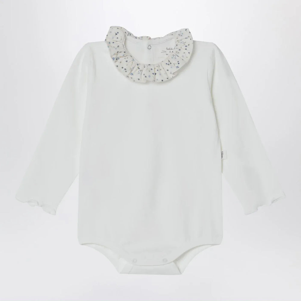 Teddy & Minou - White bodysuit with neckline and floral print Brand Leotards & Unitards 3/6M