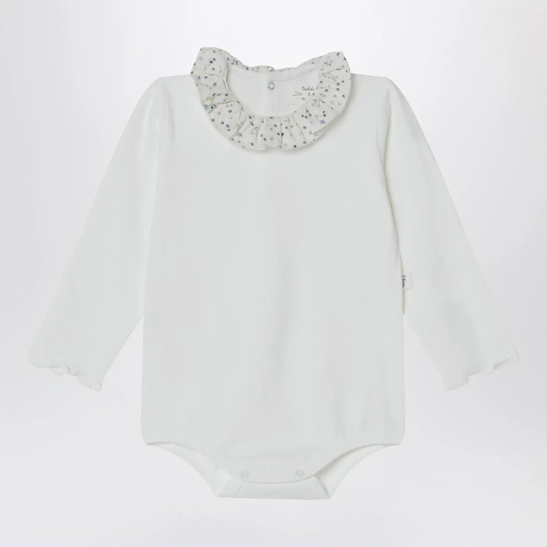 Teddy &amp; Minou - White bodysuit with neckline and floral print Brand Leotards &amp; Unitards 3/6M