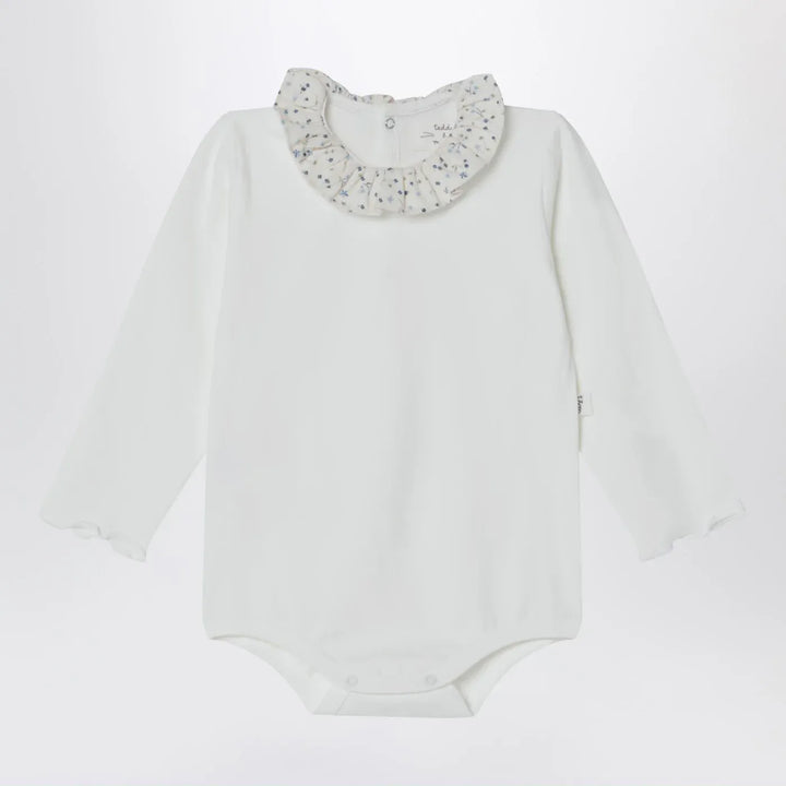 Teddy &amp; Minou - White bodysuit with neckline and floral print Brand Leotards &amp; Unitards 3/6M