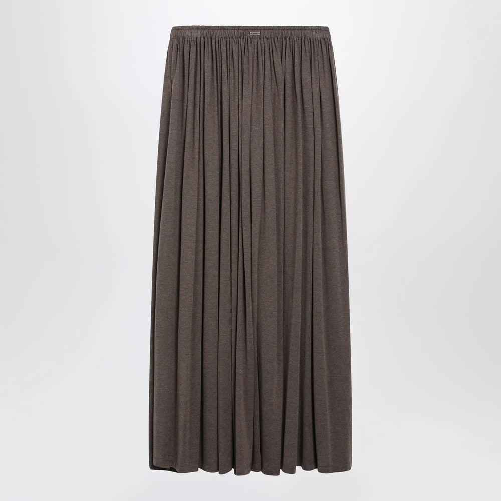 Max Mara - Long Pleated Skirt in Dark Khaki Lightweight Jersey Brand