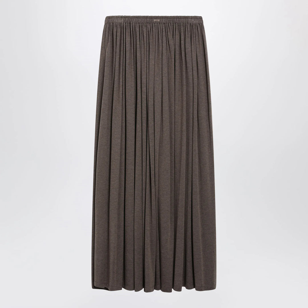 Max Mara - Long Pleated Skirt in Dark Khaki Lightweight Jersey Brand