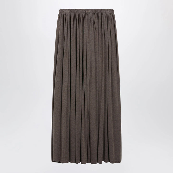 Max Mara - Long Pleated Skirt in Dark Khaki Lightweight Jersey Brand
