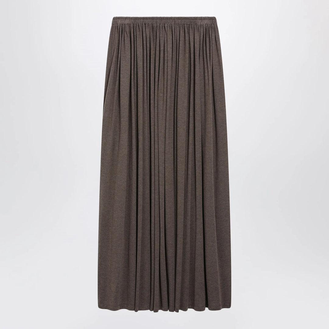 Max Mara - Long Pleated Skirt in Dark Khaki Lightweight Jersey Brand S