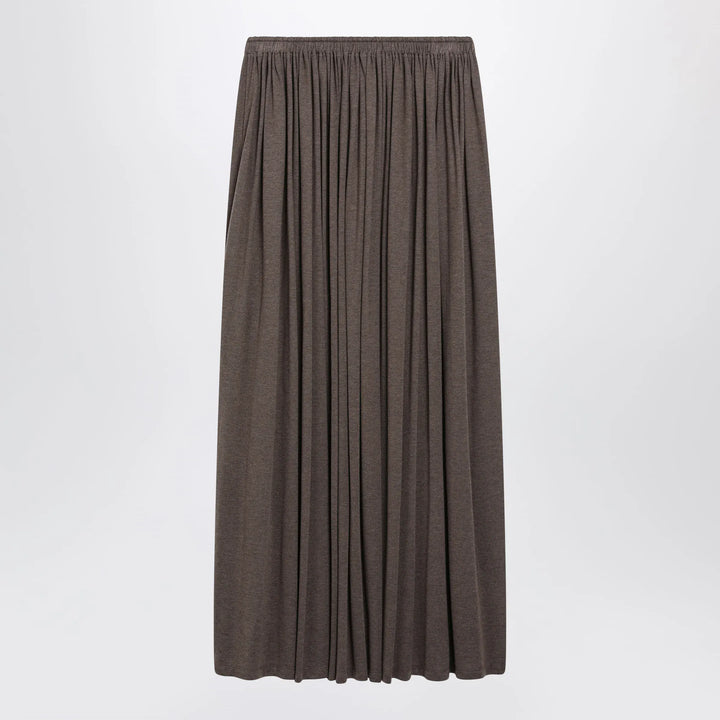 Max Mara - Long Pleated Skirt in Dark Khaki Lightweight Jersey Brand S