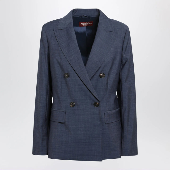 Max Mara Studio - Double-Breasted Jacket in Denim Blue Wool Canvas Brand 40  IT