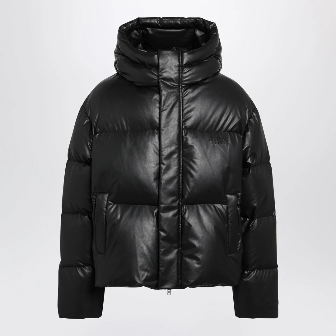 MM6 Maison Margiela - Hooded down jacket in glossy leather black Brand 46 IT