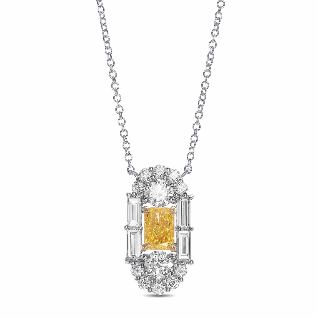LEIBISH 0.50ct Fancy Vivid Yellow Radiant Diamond Art Deco Pendant Brand Necklace