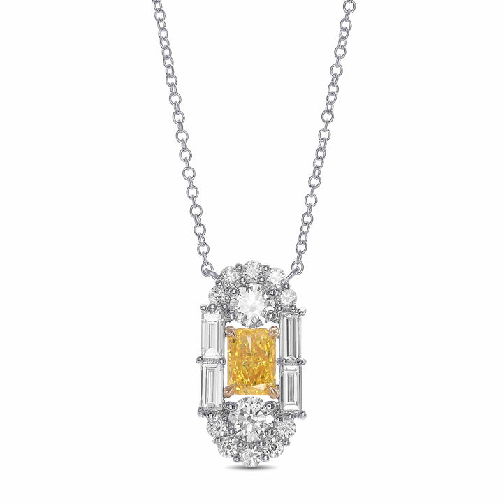 LEIBISH 0.50ct Fancy Vivid Yellow Radiant Diamond Art Deco Pendant Brand Necklace