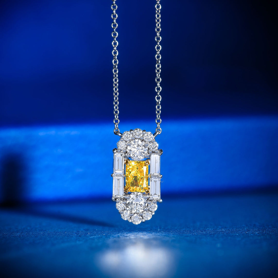 LEIBISH 0.50ct Fancy Vivid Yellow Radiant Diamond Art Deco Pendant Brand Necklace