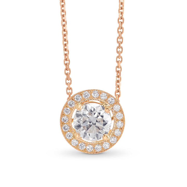 LEIBISH 0.70ct Round Brilliant Diamond Rose Gold Halo Pendant Brand Necklace