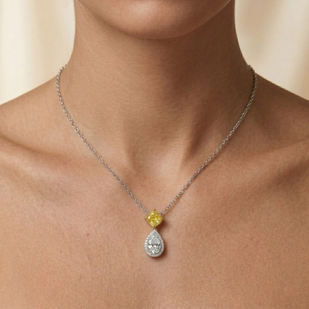 LEIBISH 1.01ct F Colour Pear & Yellow Diamond Halo Pendant Brand Necklace